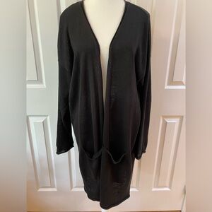 Eileen Fisher Black Long Open Front Linen/Cotton Blend Cardigan Size XL